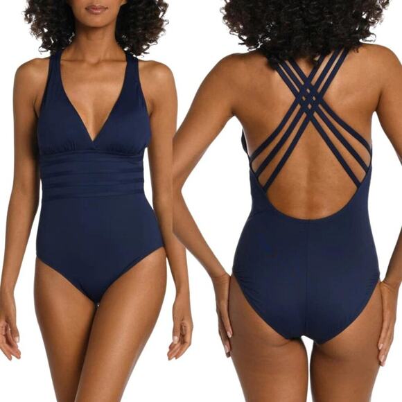 La Blanca Island Goddess Cross Back One Piece Swimsuit Size 10 NWOT $125 MSRP - Picture 1 of 6
